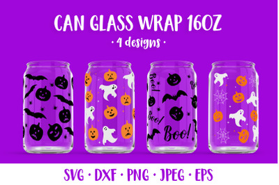 Halloween Glass Can Wrap SVG. Halloween Can Glass  Designs