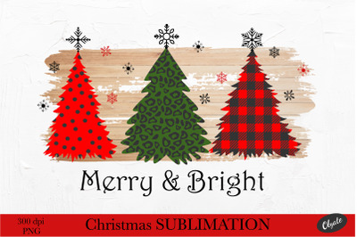 Merry &amp; Bright Sublimation. Christmas Tree Sublimation PNG.