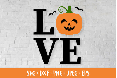 Love Halloween SVG. Pumpkin face. Smiling Jack-o-Lantern