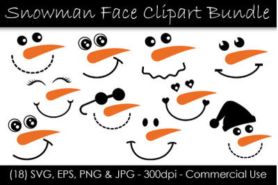 Cute Snowman Face Graphics Bundle - Snowman Face Clipart