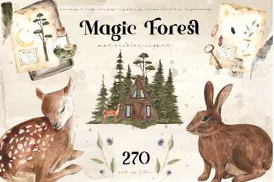 Watercolor Magic Forest Clipart Woodland Animal Rabbit Bunny png