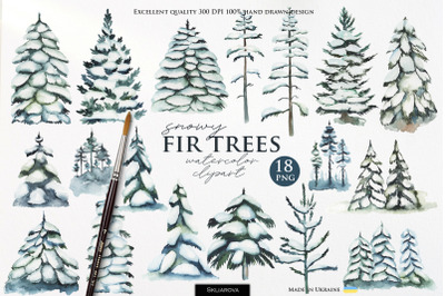 Snowy fir trees watercolor clipart