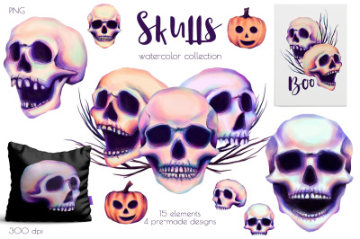 Watercolor Skulls