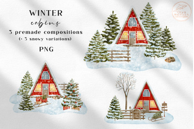 Winter House Sublimation PNG. Christmas Countryside Watercolor Clipart