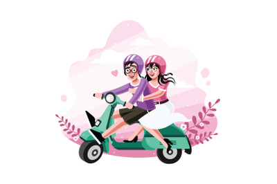 Couple ride Scooter