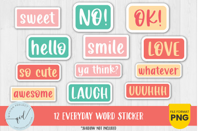 12 Everyday Word Sticker, Planner stickers