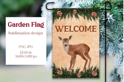 Christmas garden flag sublimation design - Deer and fir