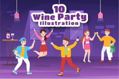 10 Wine Party Flat Illustration