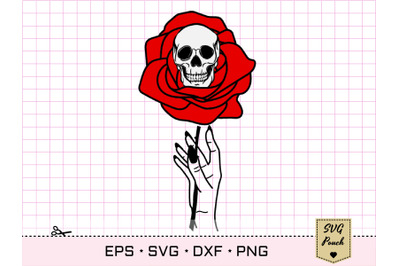 Skull and Rose in hand SVG