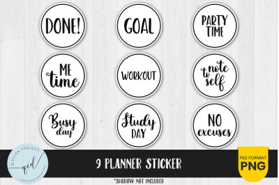 9 Round Planner Sticker, Daily stickers