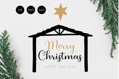 Merry Christmas SVG, Nativity Text Svg, Black Text Svg, Christmas Png
