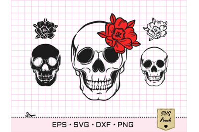 Skull and Roses SVG | Skull silhouette tattoo