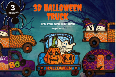 3D Halloween Truck SVG Bundle | Layered Cut Files | Mandala