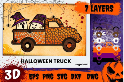 3D Halloween Truck Svg | Layered Cut Files | Mandala