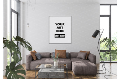 Interior scene artwork background frame mockup