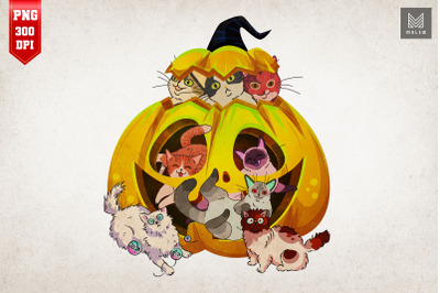 Cats In Pumpkin Halloween Jack O Lantern