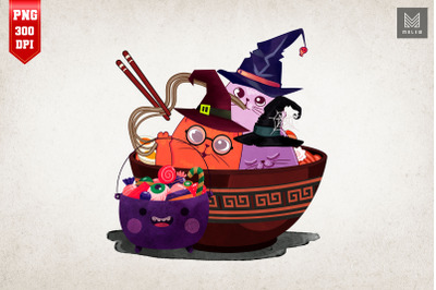 Witch Cats Ramen Noodles Cute Halloween