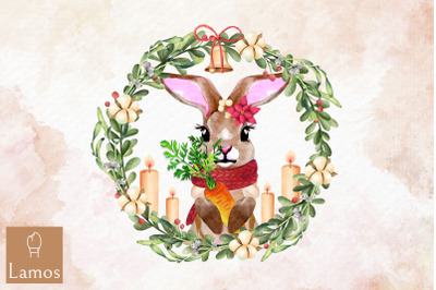 Bunny Christmas  Watercolor Round
