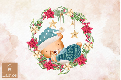 Bear Christmas Watercolor Round