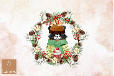 Raccoon Christmas Watercolor Round