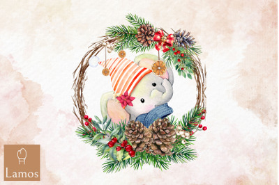 Elephant Christmas Watercolor Round