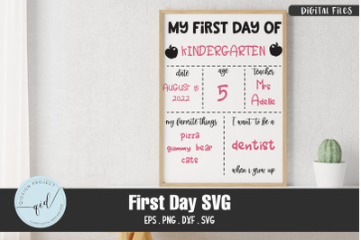 First Day Of School Stats Sign SVG
