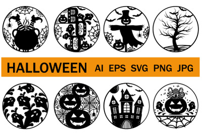 Halloween, round sign, svg monogram, file cutting