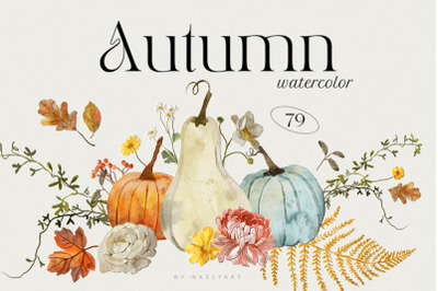 Autumn Fall Watercolor Flowers Set