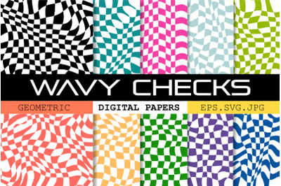 Wavy Checks - Geometric Retro Vector Patterns