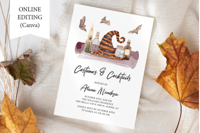 Halloween Invitation Template Costumes and Cocktails Party Autumn Holi