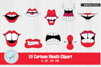 Cartoon Mouth Clipart | 10 Variations
