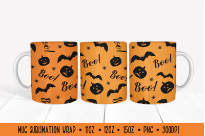 Halloween Mug Wrap Sublimation Design. Boo Mug Wrap