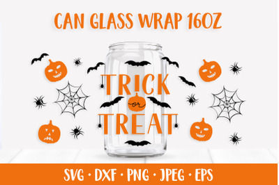 Halloween Glass Can Wrap SVG. Trick or Treat Can Glass