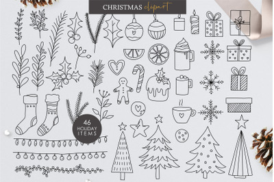 Christmas Line clipart, Winter Line clipart, Digital Holiday elements