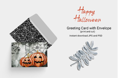 Happy Halloween card with envelope DIY template