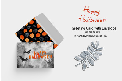 Happy Halloween card with envelope DIY template