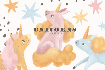 Watercolor Unicorns clipart