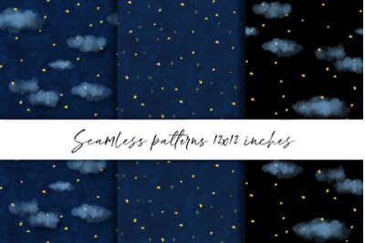 Night sky. Seamless patterns