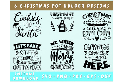 Christmas Pot Holder SVG Bundle, 6 Designs, Christmas Baking SVG