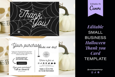 Halloween Spider Web Thank You Card Insert Template for Small Business