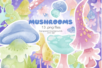 Fantasy Mushrooms Clipart - PNG Files