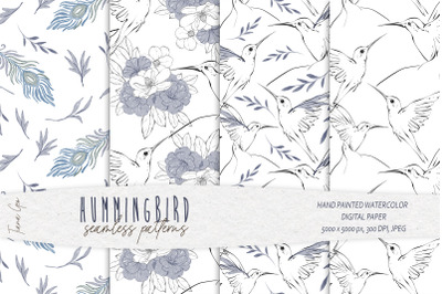 Hummingbird seamless patterns/ Digital paper-4 JPEG files