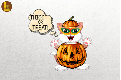 Funny Thicc or Treat Halloween Cat