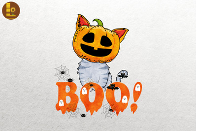 Cute Halloween Pumpkin Cat Boo