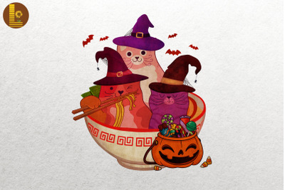 Witch Cats Love Ramen Cute Halloween