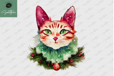 Cute Cat With Christmas Leaves