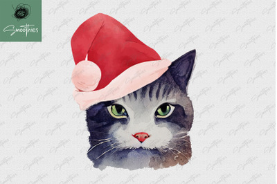 Christmas Cat Face Wearing Santa Hat