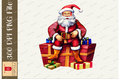 Santa Claus Sitting On The Gift Box