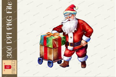 Santa Claus Standing Next To Gift Box