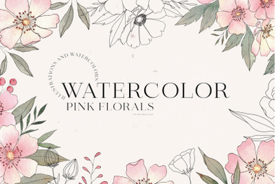 Watercolor Pink Florals &amp; Ink